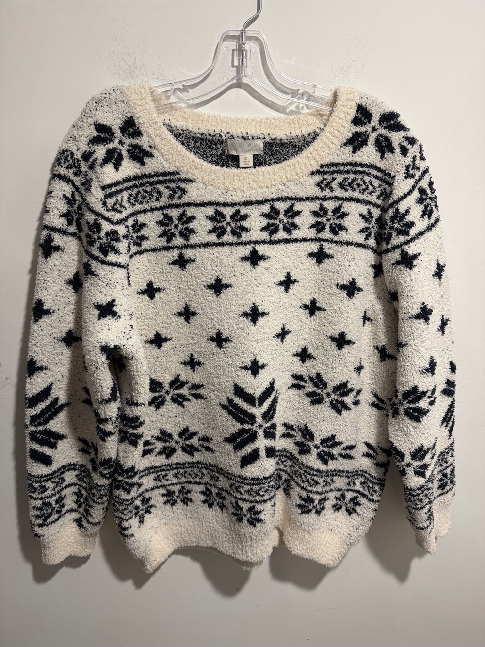 Barefoot Dreams Cream & Black Nordic Crew Neck Sweater Size XL